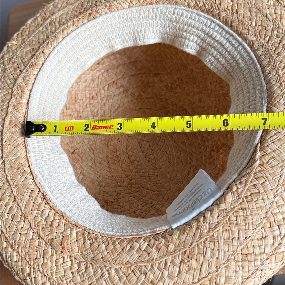 Vintage Liz Claiborne Straw Bowler Rolled Brim Hat Tan With Metal LC Brand Tag - Picture 10 of 17